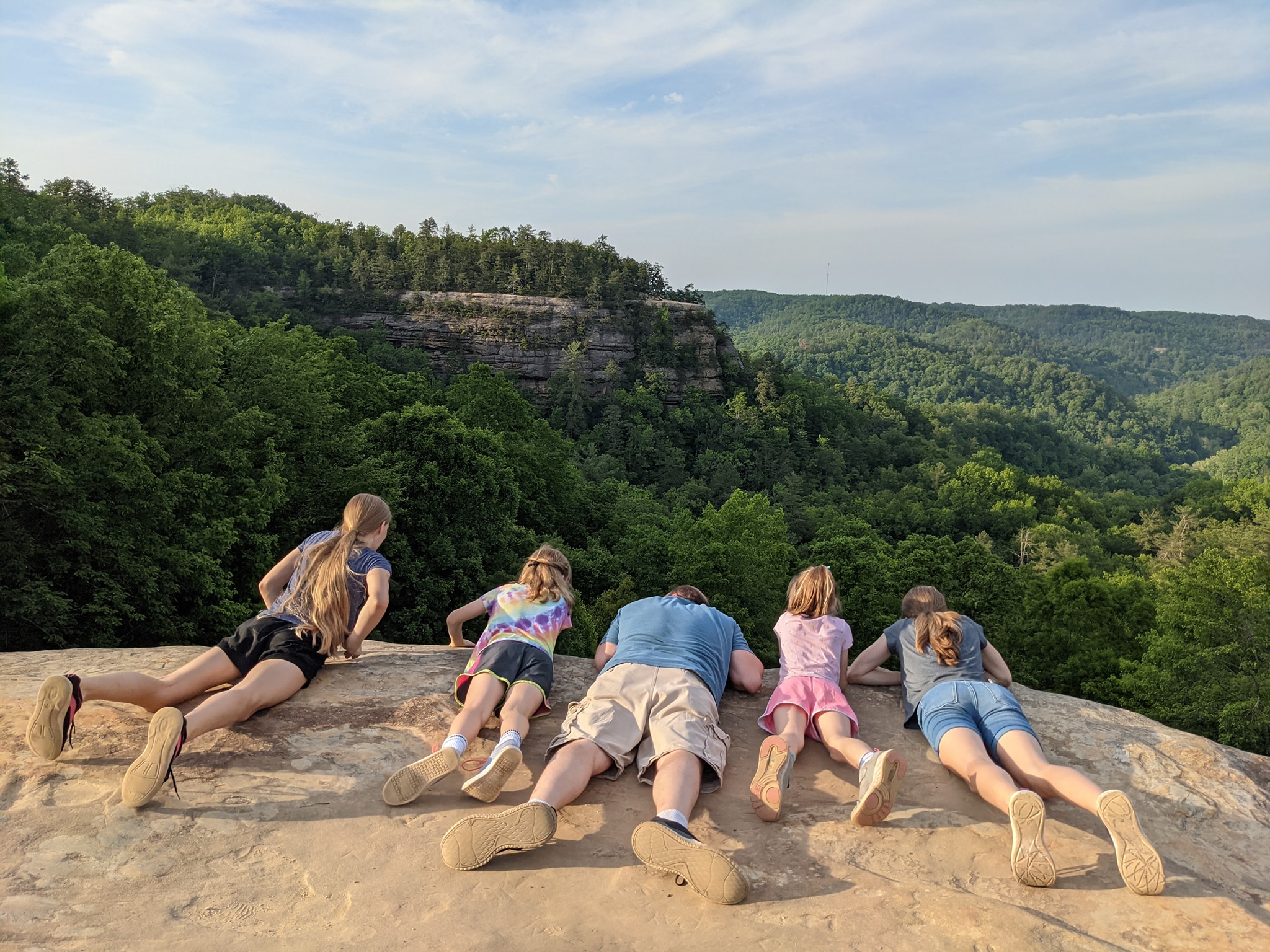 Very carefully looking over Kentucky's Natural Bridge