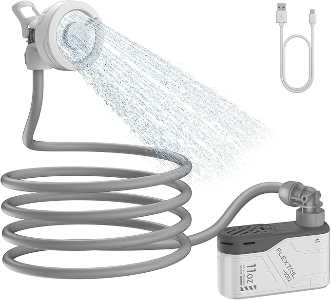 FLEXTAILGEAR MAX Shower Ultralight Rechargeable Outdoor Shower Pump, Portable Camping Showerhead Handheld