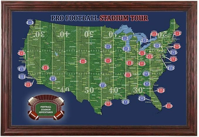 American Football Stadiums Push Pin Map