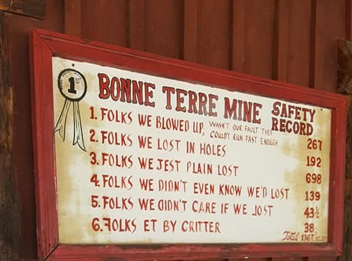 Bonne Terre Mine Safety Record Sign