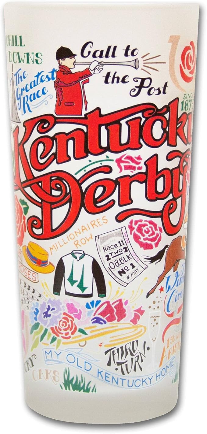 Catstudio Kentucky Derby Drinking Glass | Geography Inspired Artwork Printed on a Frosted Cup