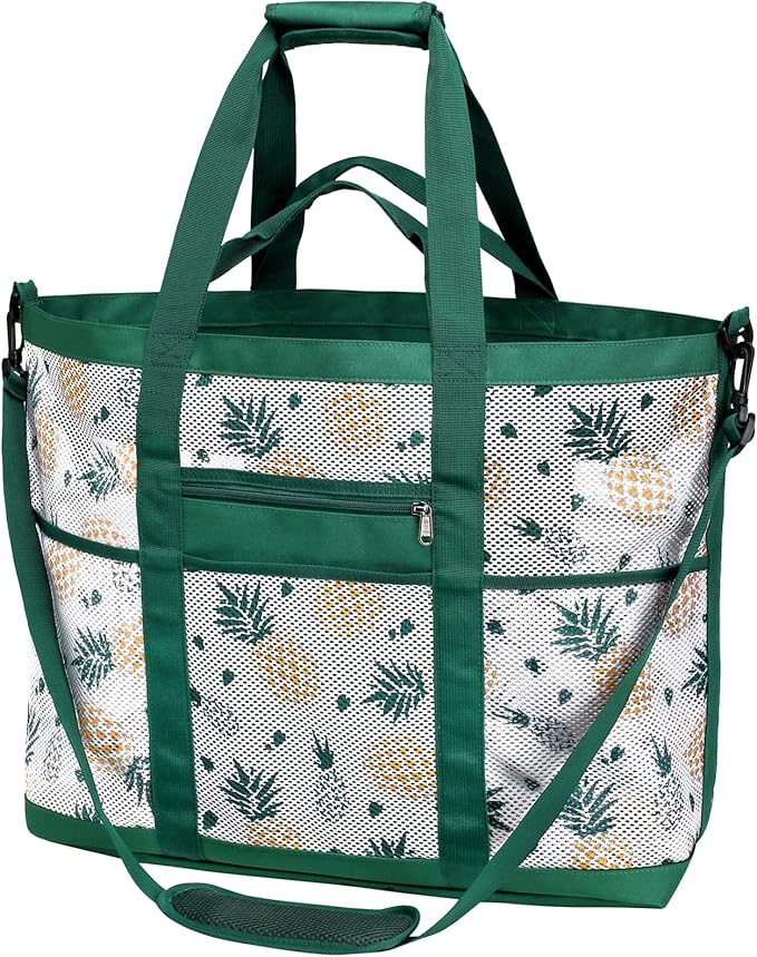 F-color Mesh Beach Bag Family - Beach Tote Bag 9 Pockets Beach Towel Bag, XL