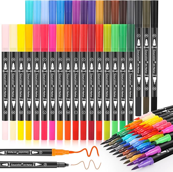 Soucolor Art Brush Markers Pens for Adult Coloring Books
